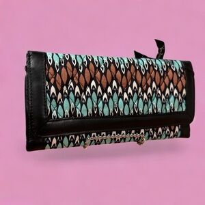 FREE* Vera Bradley Sierra Stream Trifold Wallet Faux Leather Trim, Black GUC